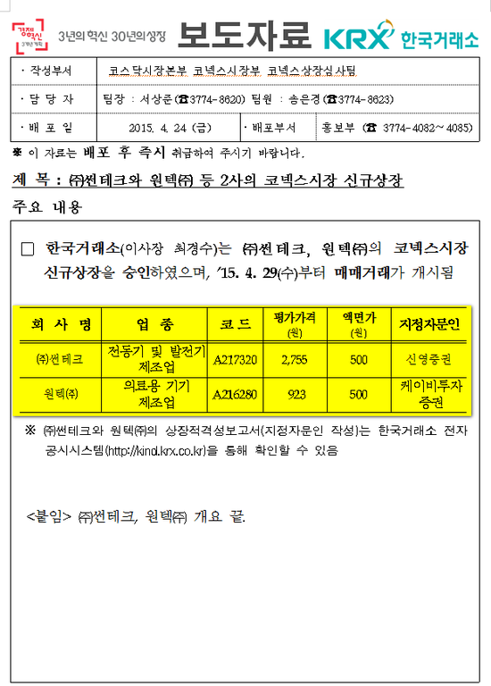 썬테크(217320), 원텍(216280), 코넥스(KONEX)신규상장 : 네이버 블로그