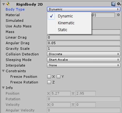 Rigidbody2D 속성 (BodyType, Simulated, Constraints) : 네이버 블로그