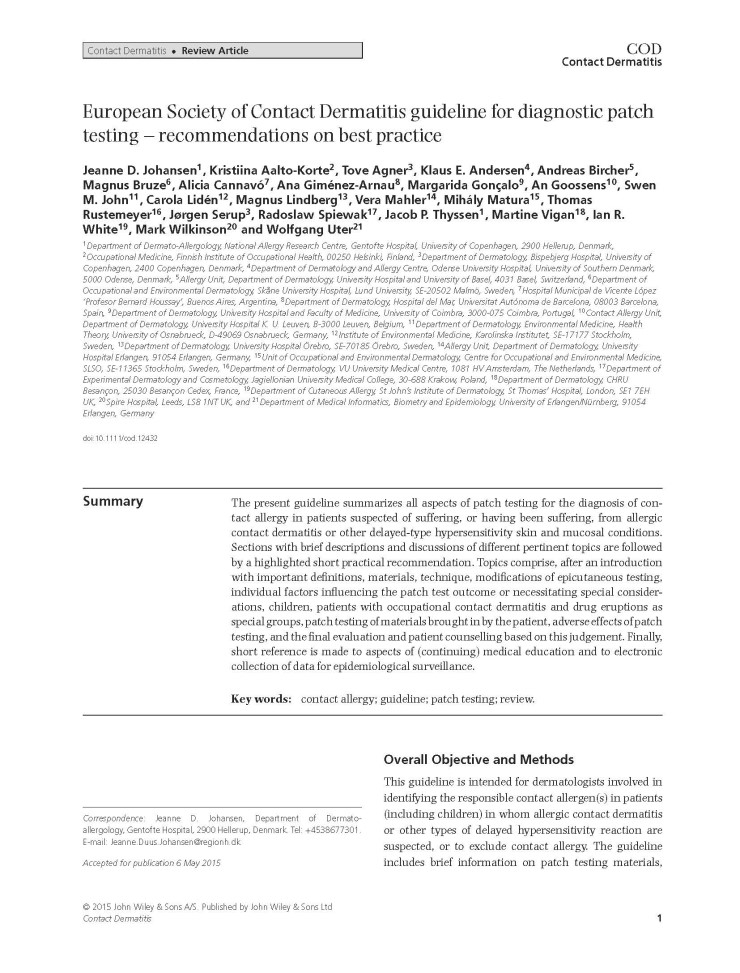 Dermatitis guideline for diagnostic patch testing – recommendations on ...