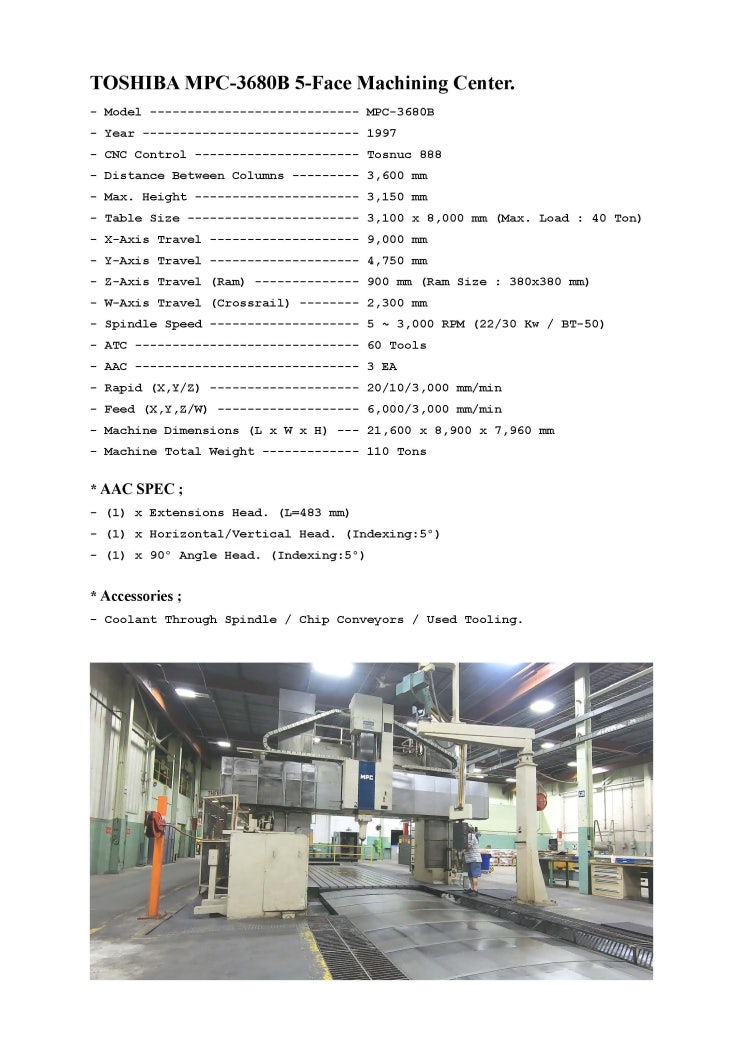 TOSHIBA MPC-3680B 5-Face Machining Center : 네이버 블로그
