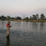 Reeling in a trout..