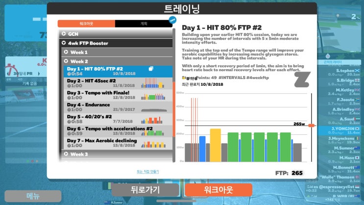 180927 4wk FTP Booster Week 2 Day 1 - HIT 80% FTP #2 : 네이버 블로그
