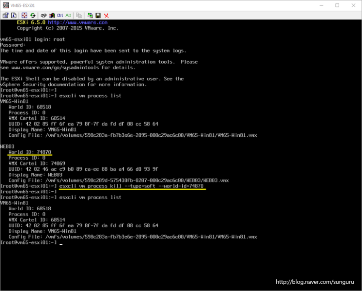 VMware vSphere 6.5 ] 18. ESXi Shell에서 esxcli 명령을 사용한 가상머신 종료 : 네이버 블로그