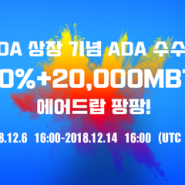 [ADA 상장 이벤트] ADA 수수료 20%+20,000 MBT 에어드랍 쏜다!
