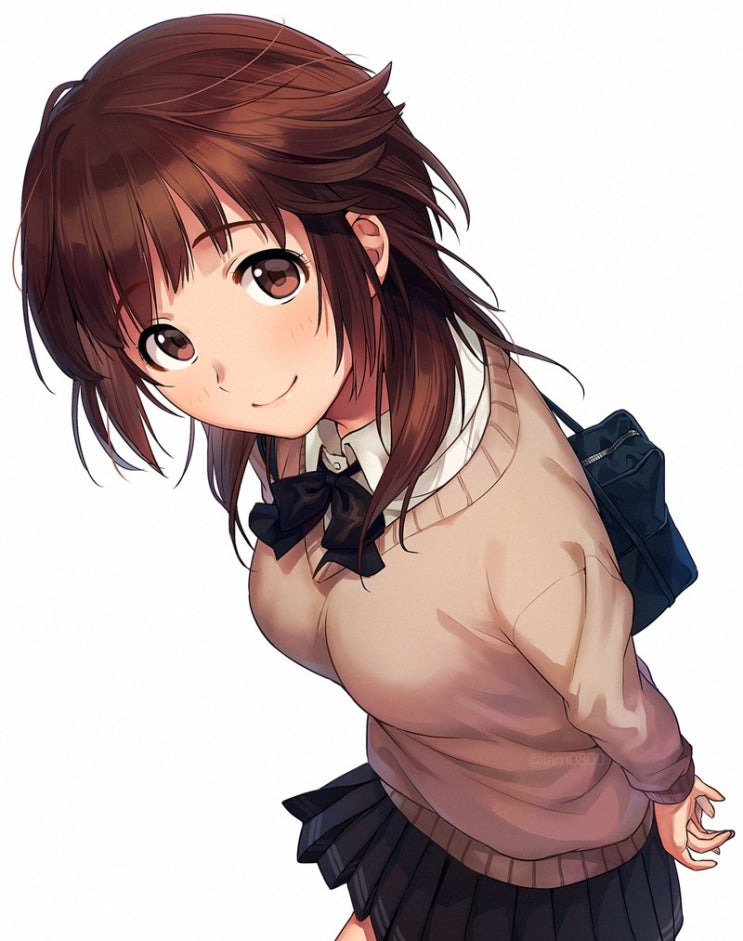 Anime girl with dark brown hair and brown eyes