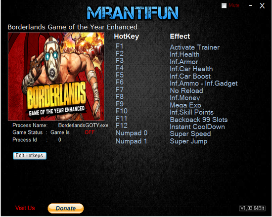 Borderlands Game Of The Year Enhanced Cheat Engine Youtube