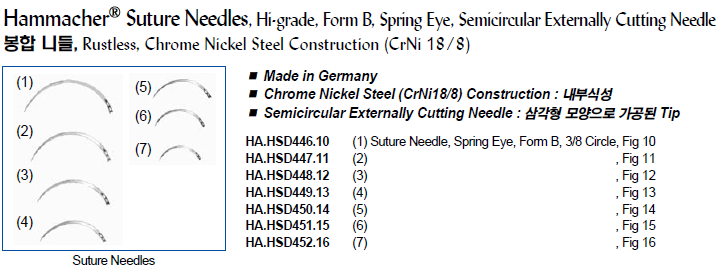 Hammacher® Suture Needles, Hi-grade, Form B, Spring Eye, Semicircular ...