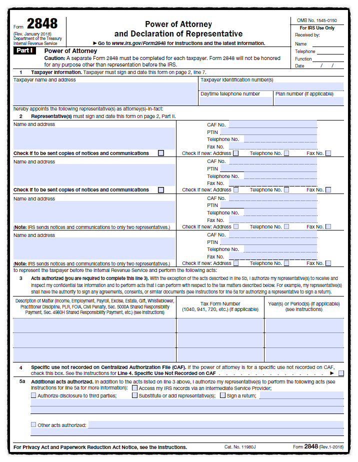 [미국세금] 세무조사 (Audit) 시 작성하는 Form 2848 - 대리인의 선임 (Power of Attorney ...