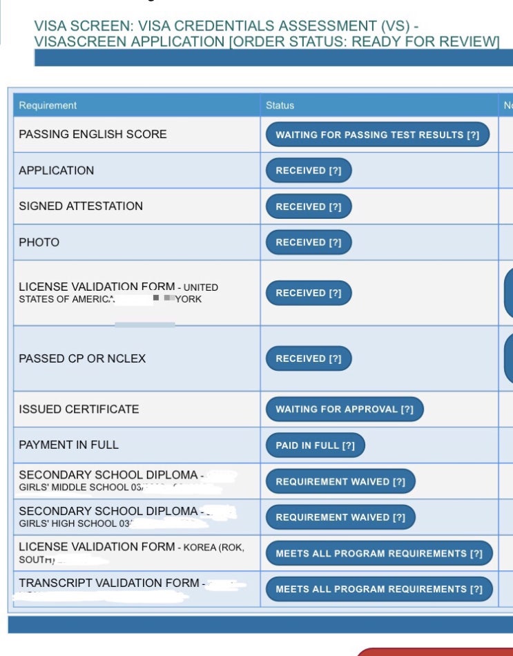 * 비자스크린 (Visa screen), 뉴욕보드 면허 검증(verification, license validation)성공 ...