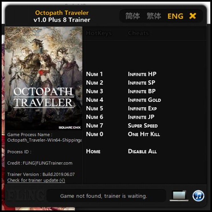 옥토패스 트래블러 트레이너 v1.0 +8 (Octopath Traveler Trainer v1.0 +8) 3DM 2019-06 ...