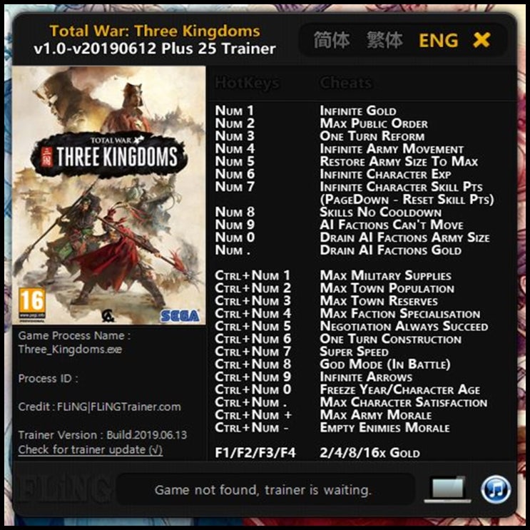 토탈 워-삼국지 트레이너 V1.0 +25 (Total War-THREE KINGDOMS Trainer v1.0 +25) 3DM ...