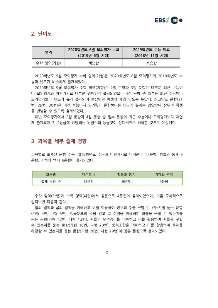 9월 모의고사 등급컷과 수학 가형/나형 Ebs 출제경향 분석 : 네이버 블로그