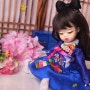 구관인형-유딩이 한복입히기_파란저고리와 꽃무늬치마_구체관절인형한복-usd doll