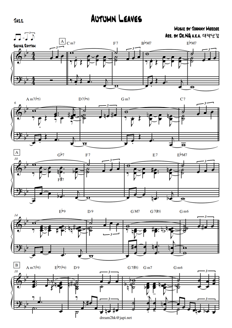 Atumn Leaves 재즈피아노 악보 : 네이버 블로그
