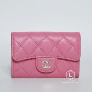 샤넬 캐비어 카드지갑 똑딱이 핑크+은장 A80799 국내소량배송!