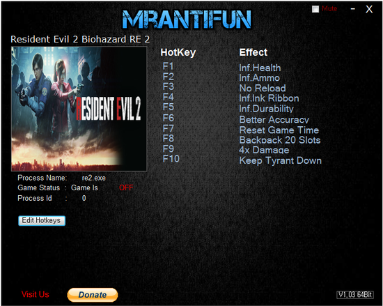 레지던트 이블 2 리메이크 트레이너 - Resident Evil RE: 2 v2019.02.03 +10 Trainer ...