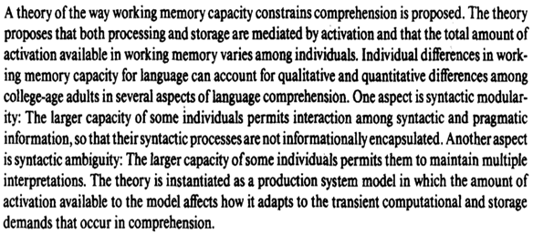 A capacity theory of comprehension: individual differences in working ...