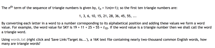 Project Euler #42, Coded triangle numbers : 네이버 블로그
