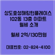 상도효성해링턴플레이스 102동 13층 아파트 월세 소개하도록하겠습니다!