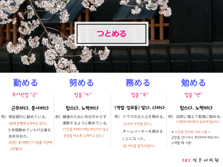 [J&J일본어학원]勤める・努める・務める・勉める : 네이버 블로그