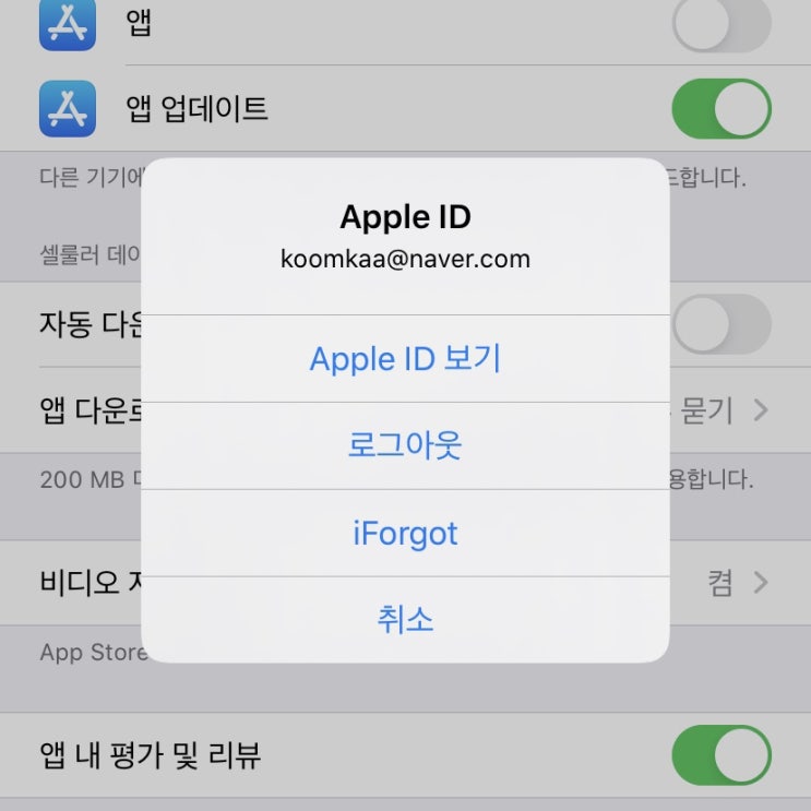 아이폰 앱스토어 로그아웃 / 계정 변경 방법 : 네이버 블로그