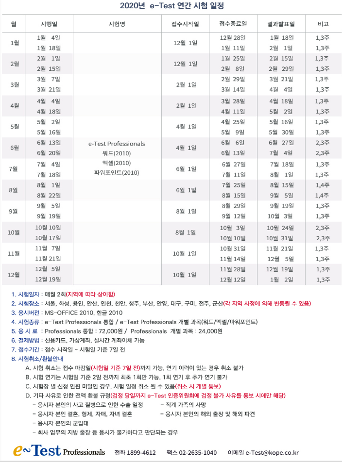 2020년 E-test 시험일정! : 네이버 블로그