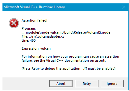 Microsoft Visual C++ Runtime Library Assertion failed 에러/ vulcanadapter ...