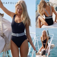 Seafolly 씨폴리 오스트레일리아 벨티드 모노키니 - 블랙 / 5가지 사이즈 / Seafolly Australia Tank Belted Swimsuit Black / 호주