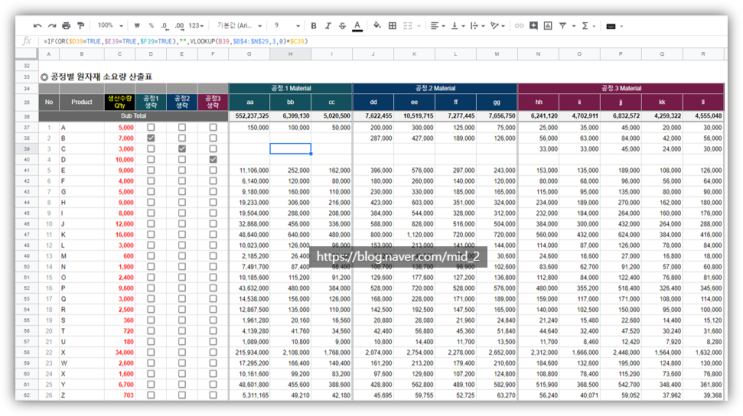 체크박스의 활용 – (1) : 구글 스프레드시트, 엑셀 체크박스를 활용한 계산 : 네이버 블로그