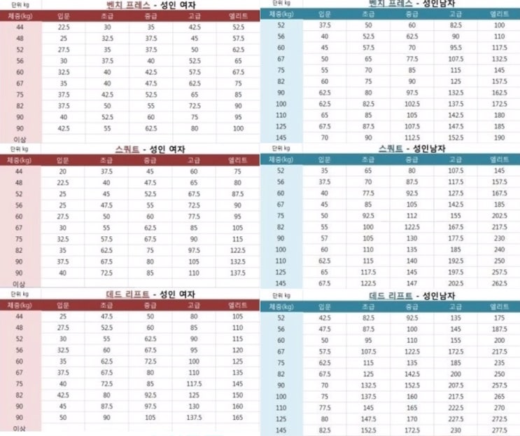 헬스 3대운동 중량표 (이거 기준 누가 만들었어 화나네) : 네이버 블로그