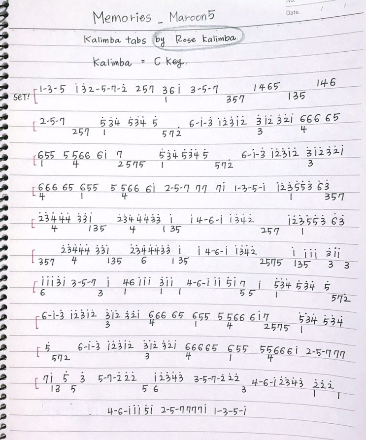 Memories_Maroon5 Kalimba tabs | 칼림바 악보 : 네이버 블로그