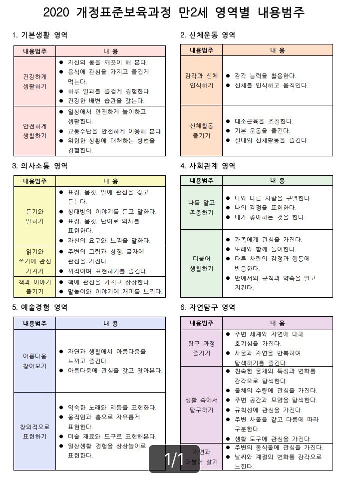 2020개정표준보육과정 만2세 목표 및 내용범주 : 네이버 블로그