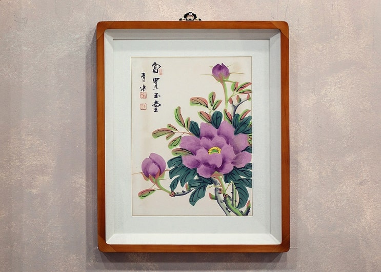 광주 액자 표구액자 - 목단화 그림 원목액자 주문제작 : 네이버 블로그