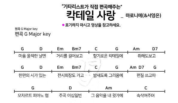 [칵테일사랑-코드]서영은,김연우-기타코드/코드악보/코드연주/쉬운코드 : 네이버 블로그