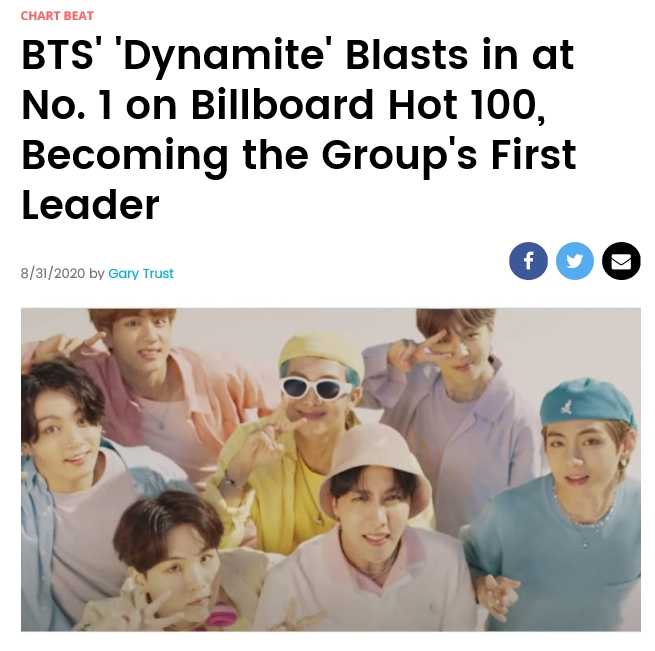 Bts Dynamite In At No 1 On Billboard Hot 100 Chart Ë¤ì´ë² Ë¸ë¡ê·¸