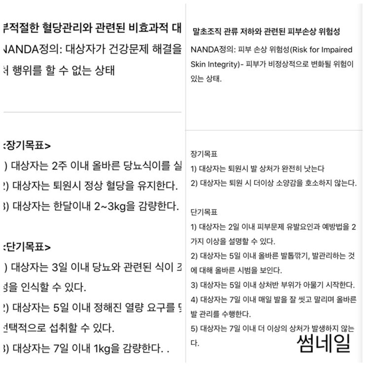 당뇨병 cast study 케이스스터디 간호진단, 간호과정 2개: 피부손상 위험성, 비효과적 대처 : 네이버 블로그