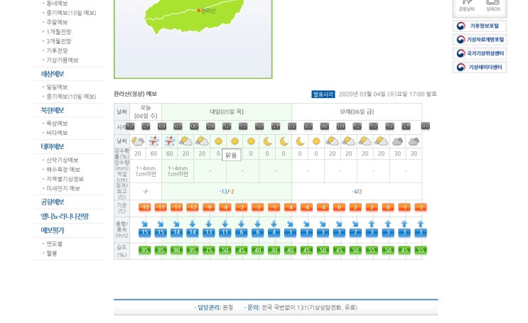 한라산 등반 전 꼭 알아야 할 기상예보 확인하는 법 / 기상청 산악기상예보 / 제주도 날씨 : 네이버 블로그