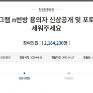 텔레그램 n번방 용의자 공개 “국민청원 218만 동의 넘어... 역대 최다”
