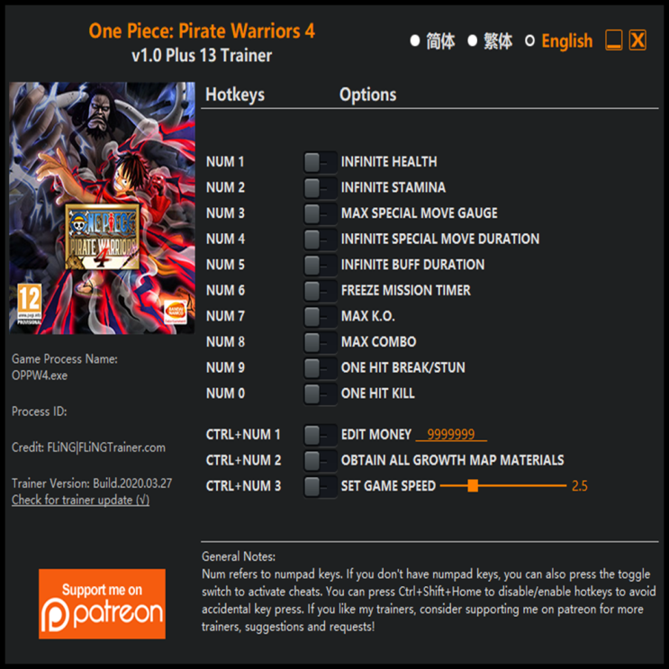 200327-원피스 해적무쌍 4 트레이너 (One Piece Pirate Warriors 4 Trainer v1.0 +13 ...