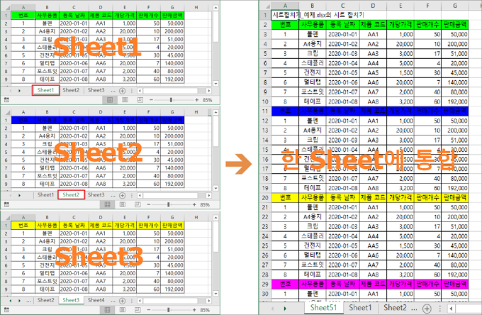 엑셀 시트 합치기, 모든 시트의 데이터 통합하기! : 네이버 블로그