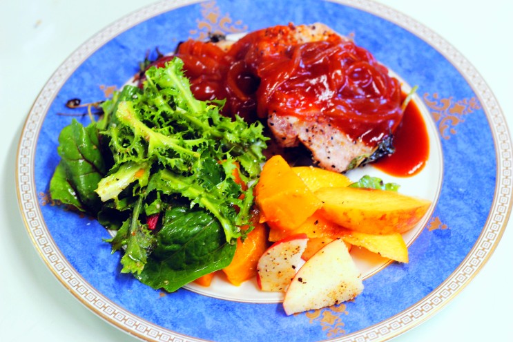 스테이크 소스와 샐러드 곁들인 등심구이-돼지고기 에어프라이어 요리 추천 (오늘 저녁 메뉴?) : 네이버 블로그