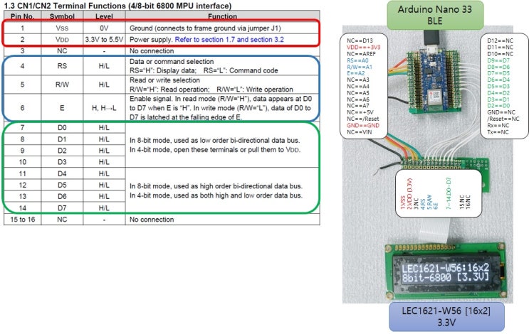 [OLED] LEC1621-W56 :: 8-bit 6800 Bus Mode [3.3V 동작] >> Arduino Nano 33 ...