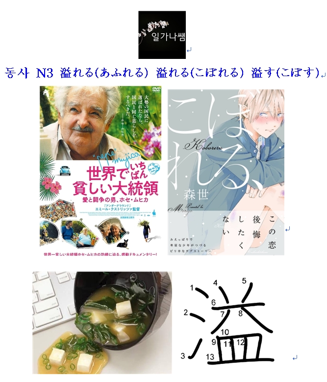 일가나쌤 JLPT단어 N3 동사 溢れるあふれる 溢れるこぼれる 溢すこぼす 설명 일어인강 일부공개 : 네이버 블로그