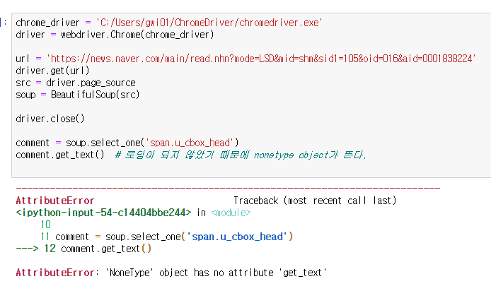 [ Python ] 로딩 지연 / web crawling / comments / 댓글 / 가져오기 / 에러 / 이유 : 네이버 블로그