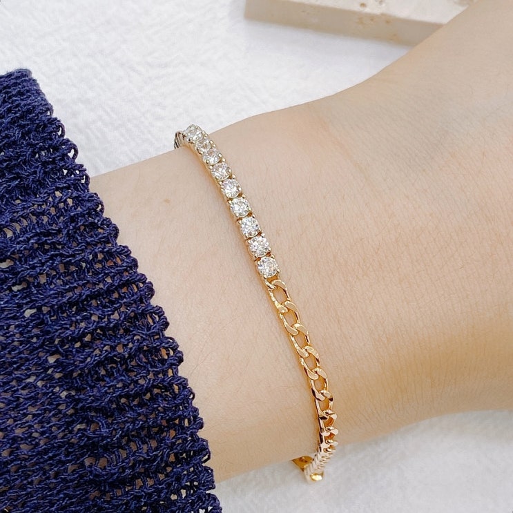[ravien] 14k 18k 체인 & 테니스팔찌/언발 체인팔찌/3.0 테니스팔찌 디자인/캐주얼 금팔찌 추천/레이어드팔찌/우정 ...