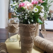 황마끈 으로 만든 diy 꽃병 만들기