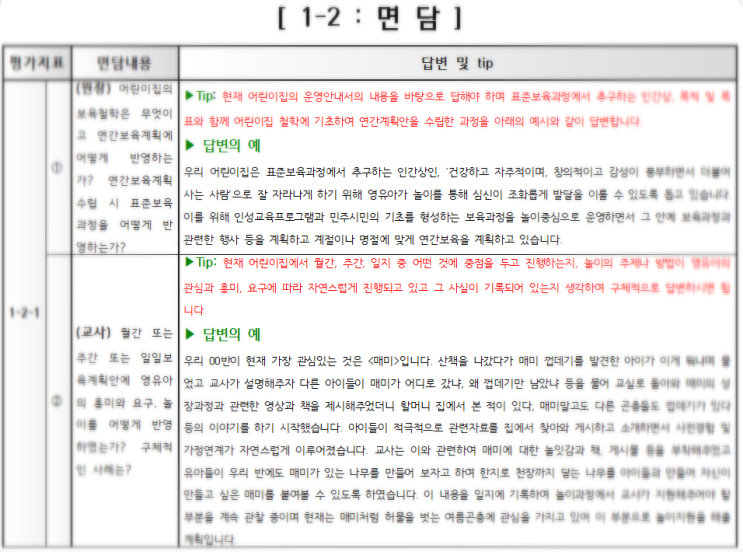 [자료] 2021 어린이집 평가제 면담 자료를 답변 포함하여 총정리해드립니다. (영역별 면담 예상질문과 답변 예시 및 팁까지 ...