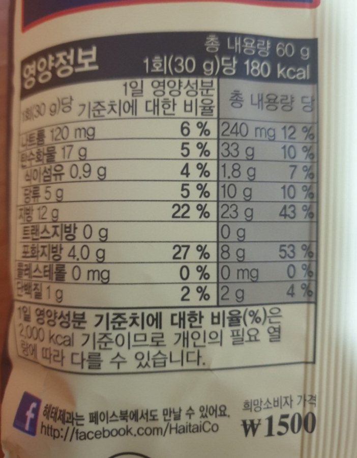 고구마과자 오사쯔 영양성분 : 네이버 블로그
