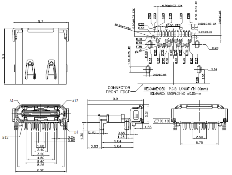 USB Type-C connector Pin Assign, FootPrint : 네이버 블로그