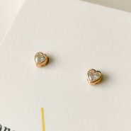 오로라비쥬-14k 입체 하트 큐빅 귀걸이 (낱개, 한짝)